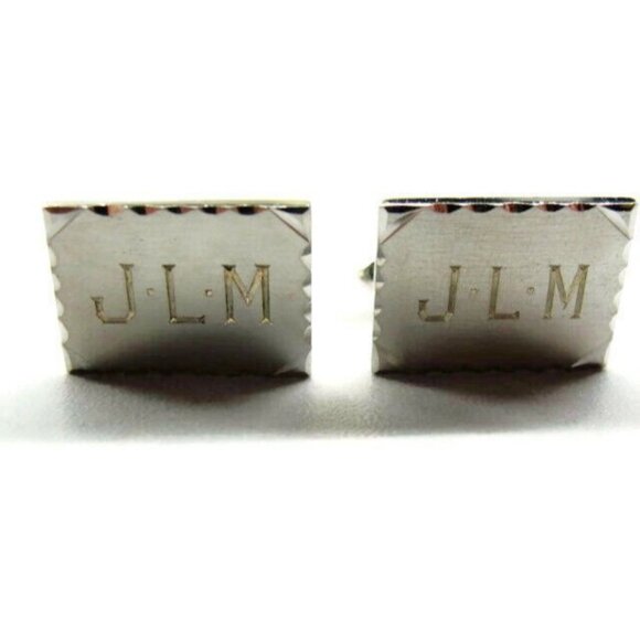"JLM" Monogram Initial Cufflinks Vintage Sterling Silver 925 Curve Bullet Patina - Picture 1 of 10
